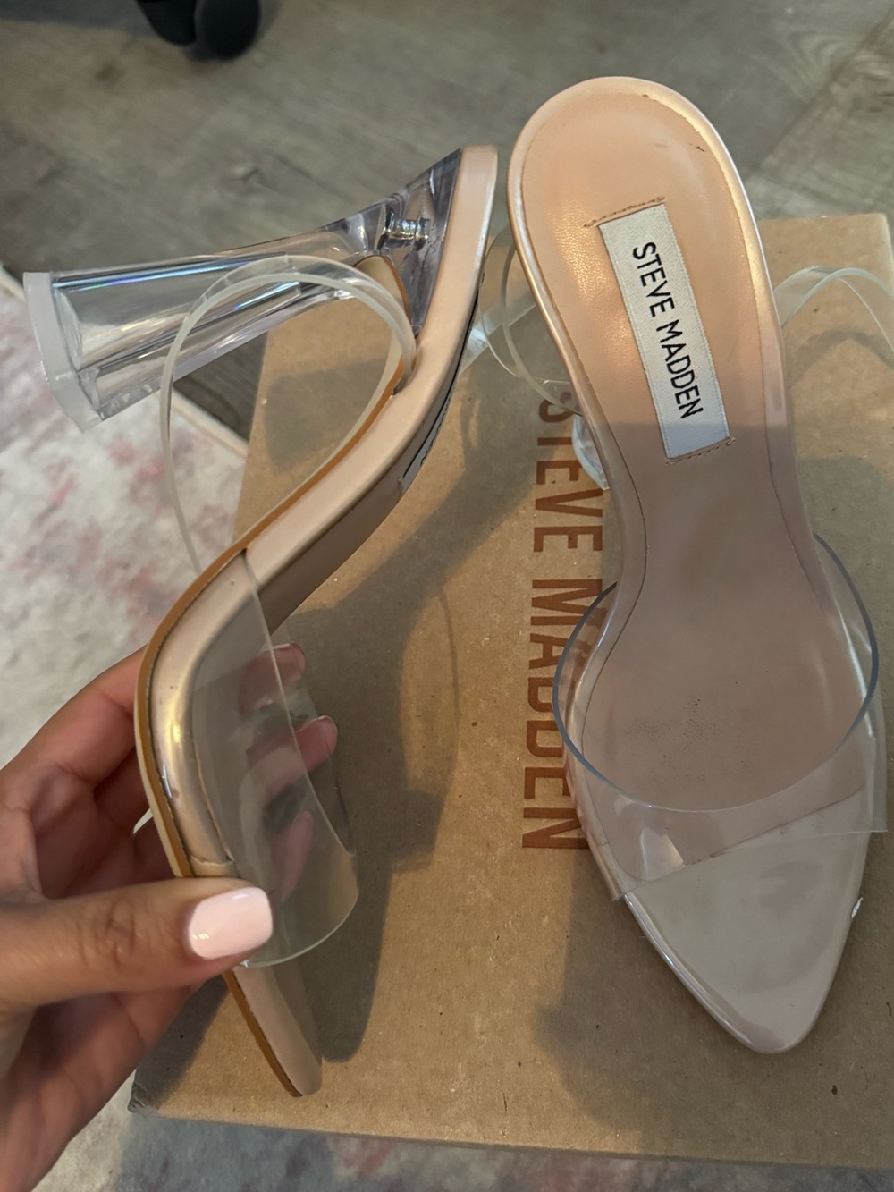 Steve Madden Clear PVC Pointed Toe Heels with Nude Insole